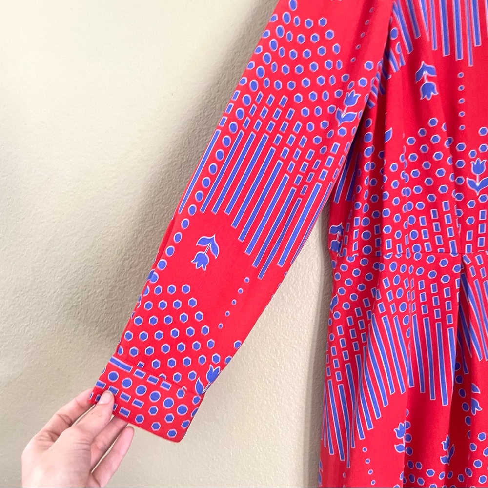 ModCloth Red and Lavender Long Sleeve Tie-Neck Dress - Picture 4 of 13